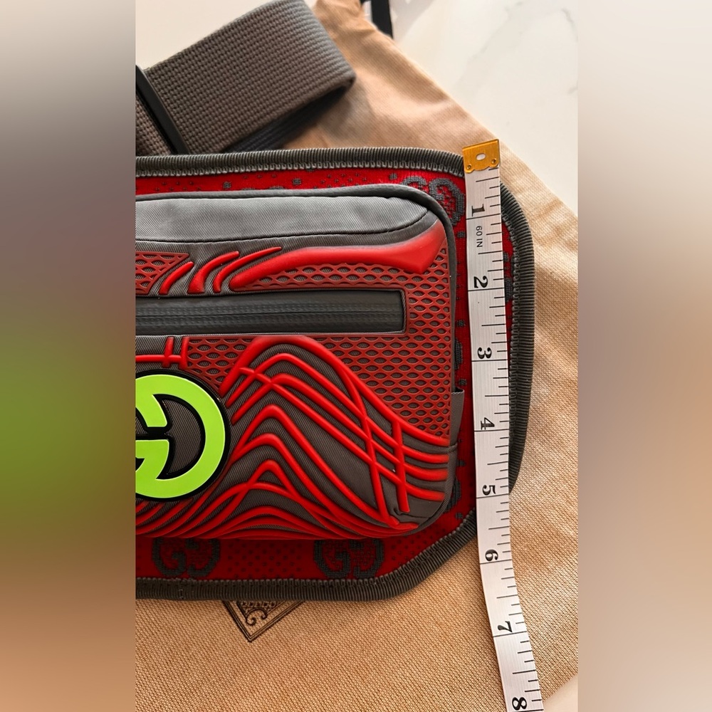 Gucci Red and Gray Crossbody Bag with Neon Green Accents - Picture 14 of 15